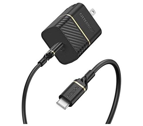 OtterBox Cargador USB-C, 20 W + cable OtterBox USB C-C de 1 M, color negro brillante