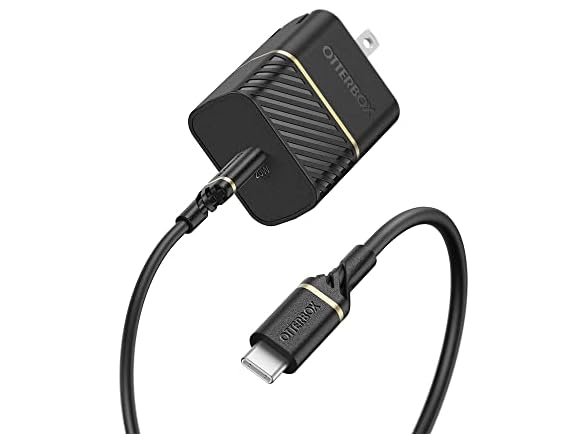 OtterBox Cargador USB-C, 20 W + cable OtterBox USB C-C de 1 M, color negro brillante