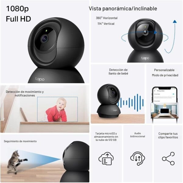 descripcion completa Cámara de seguridad para interiores Tapo C201 by TP-Link 1080P panorámica/inclinable
