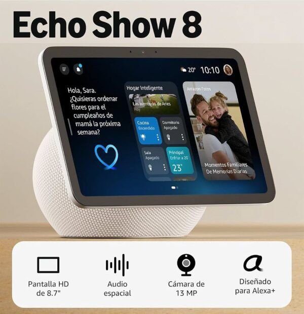Echo Show 8 4ta gen Pantalla táctil inteligente alta definición audio espacial, con asistente Alexa | Blanco 1 Echo Show 8 4ta gen Pantalla táctil inteligente alta definición audio espacial, con asistente Alexa | Blanco