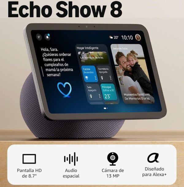 Echo Show 8 4ta gen Pantalla táctil inteligente alta definición audio espacial, con asistente Alexa | Negro 1 Echo Show 8 4ta gen Pantalla táctil inteligente alta definición audio espacial, con asistente Alexa | Negro
