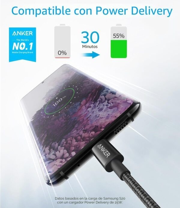 Cable de nailon Anker USB-A a USB-C 2 metros ultra resistente | Negro 5 Cable de nailon Anker USB-A a USB-C 2 metros ultra resistente | Negro